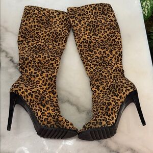Paper Fox Animal Print Stiletto Open Toe Boots